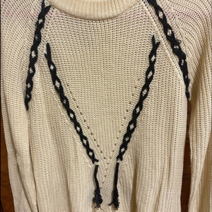 Hayden cream‎ and navy stitched sweater.